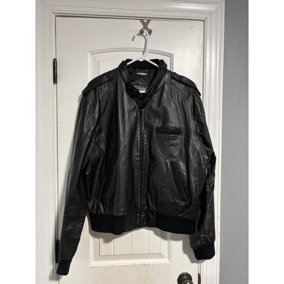 Members Only Vintage Iconic Racer Bomber Jacket Leather Mens 46 Black Biker 80s - Picture 1 of 3